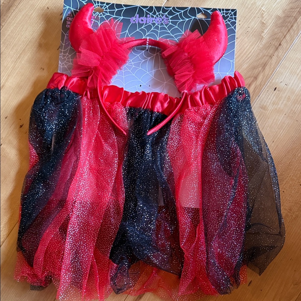 Claire’s Red and Black Devil Costume Set for Kids includes skirt and headband
